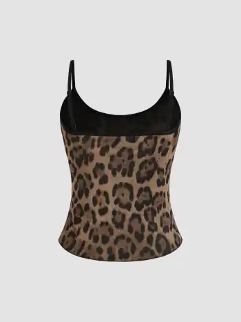Mesh U-Ausschnitt Leoparden Cami Top