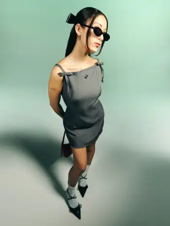 Boat Neck Floral Embroidery Bowknot Mini Dress