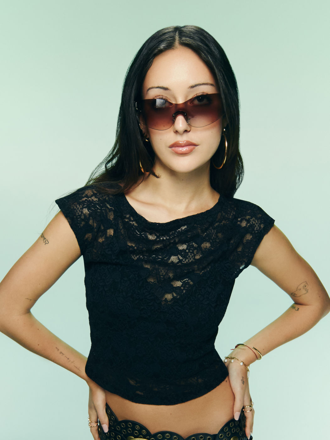 Lace Boat Neck See-through Crop Short Sleeve Top