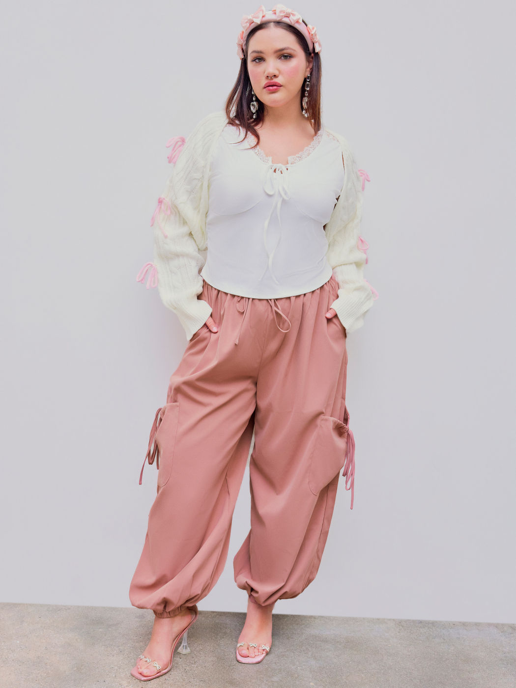 Pantaloni Jogger a vita elastica con coulisse a vita media Curve & Plus