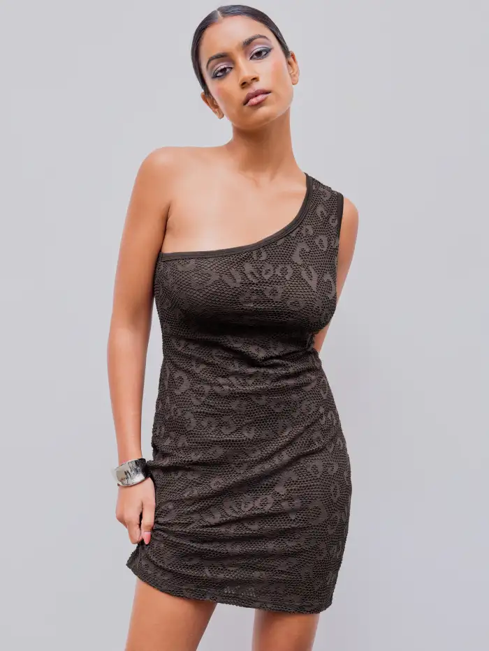 solid mesh asymmetrical neck dress Sun Dresses Mesh Mini For Date Party/Clubbing size:10 32.0 CARE Hand Wash Fabric_Jacquard A-Line Long Sleeves Lotus