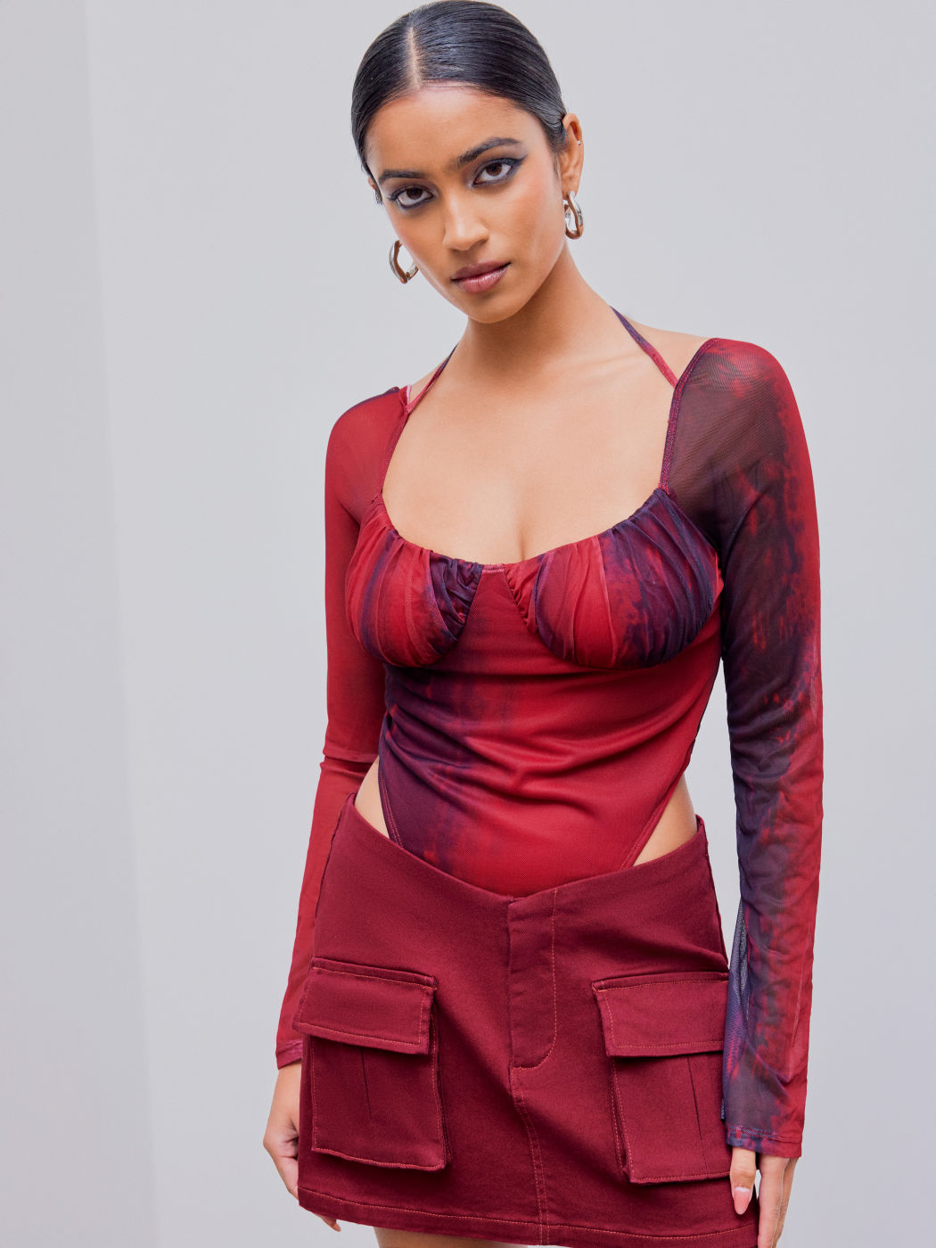 Mesh Sweetheart Abstract Bodysuit