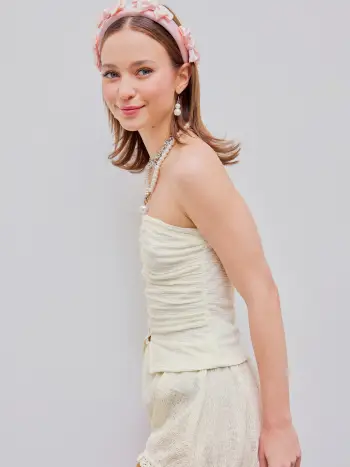 Canottiera Santorini Beach Vacation Floral Button Tube Crop