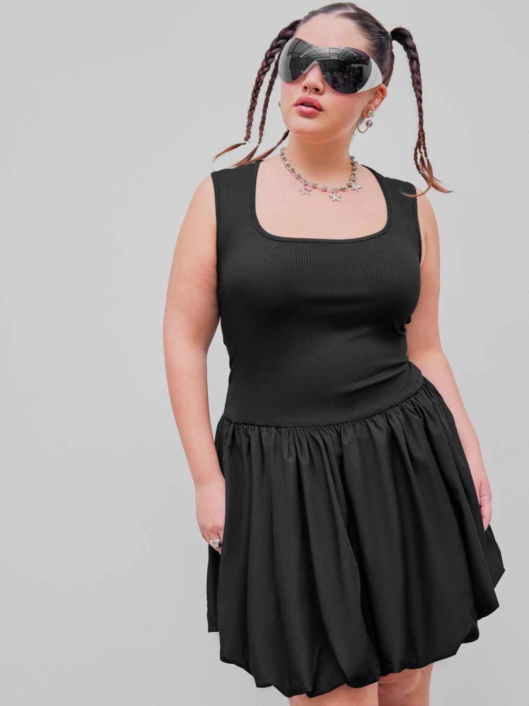 U-Ausschnitt Blasensaum Ärmelloses Minikleid Kurve & Plus