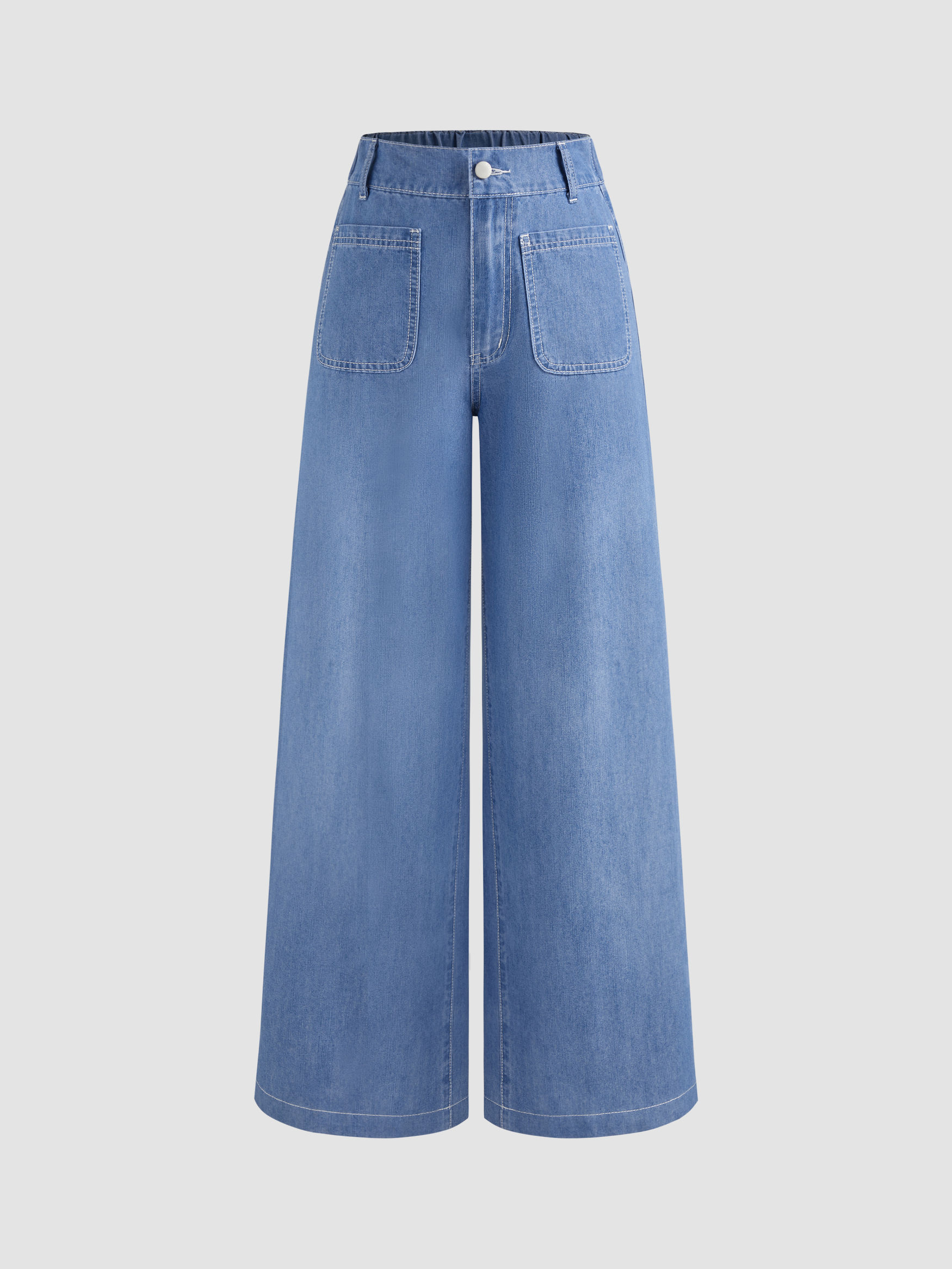 Denim High Rise Solid Wide Leg Jeans
