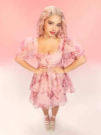 Gewebtes Blumen-Bowknot Babydoll Minikleid