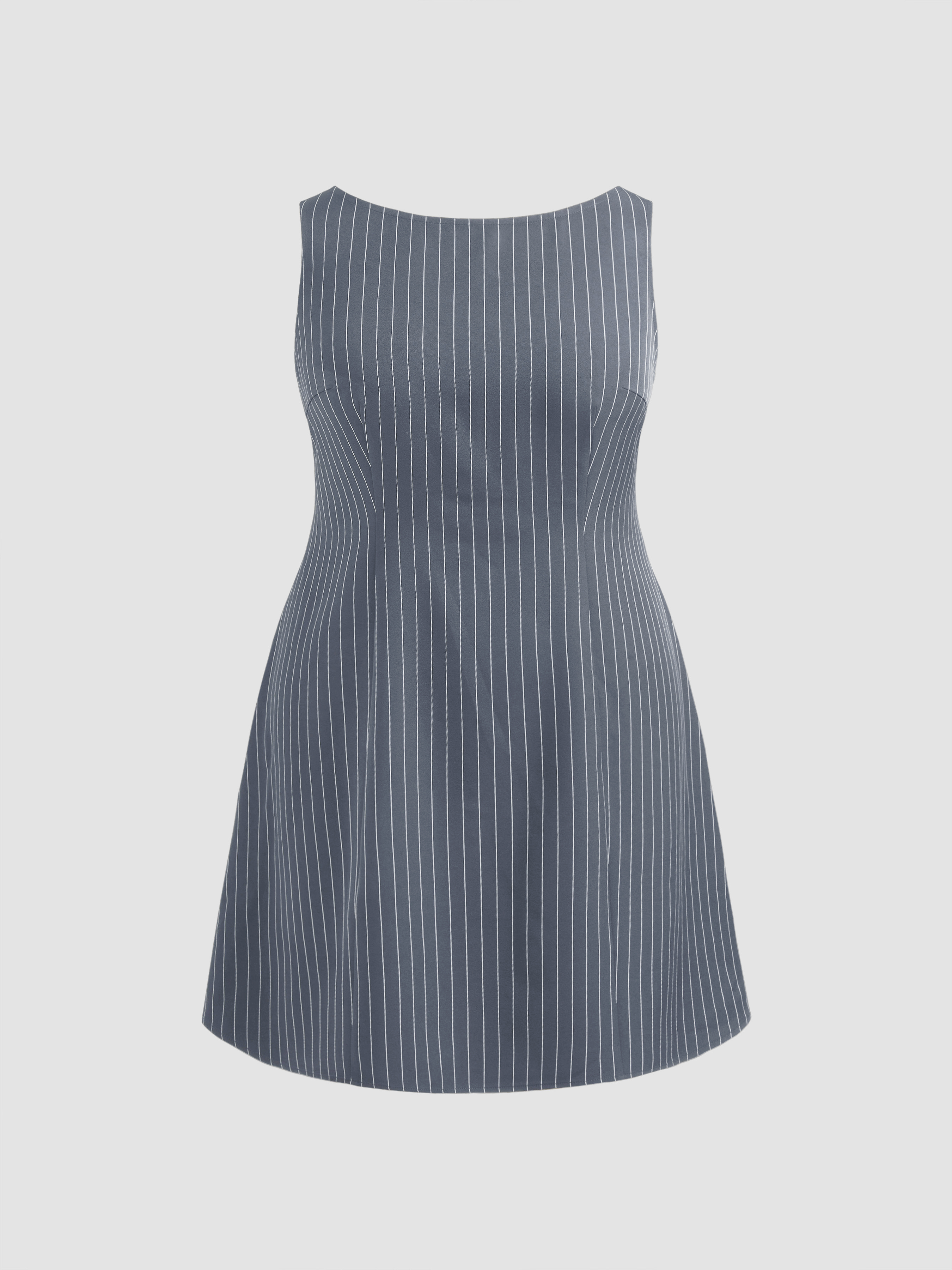 Woven Woven Boat Neck Striped Mini Dress Curve & Plus For Work