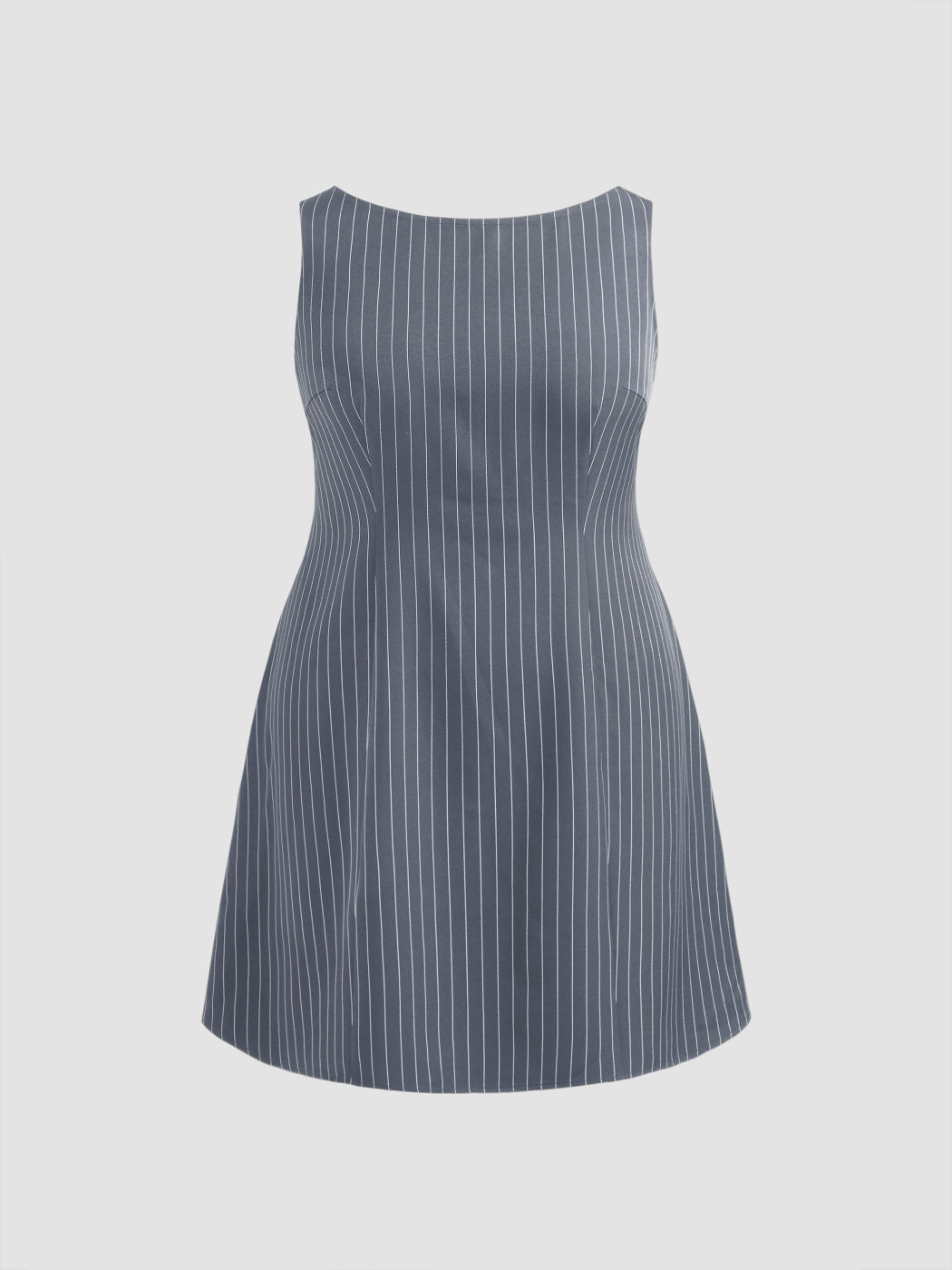 Woven Boat Neck Striped Mini Dress Curve & Plus