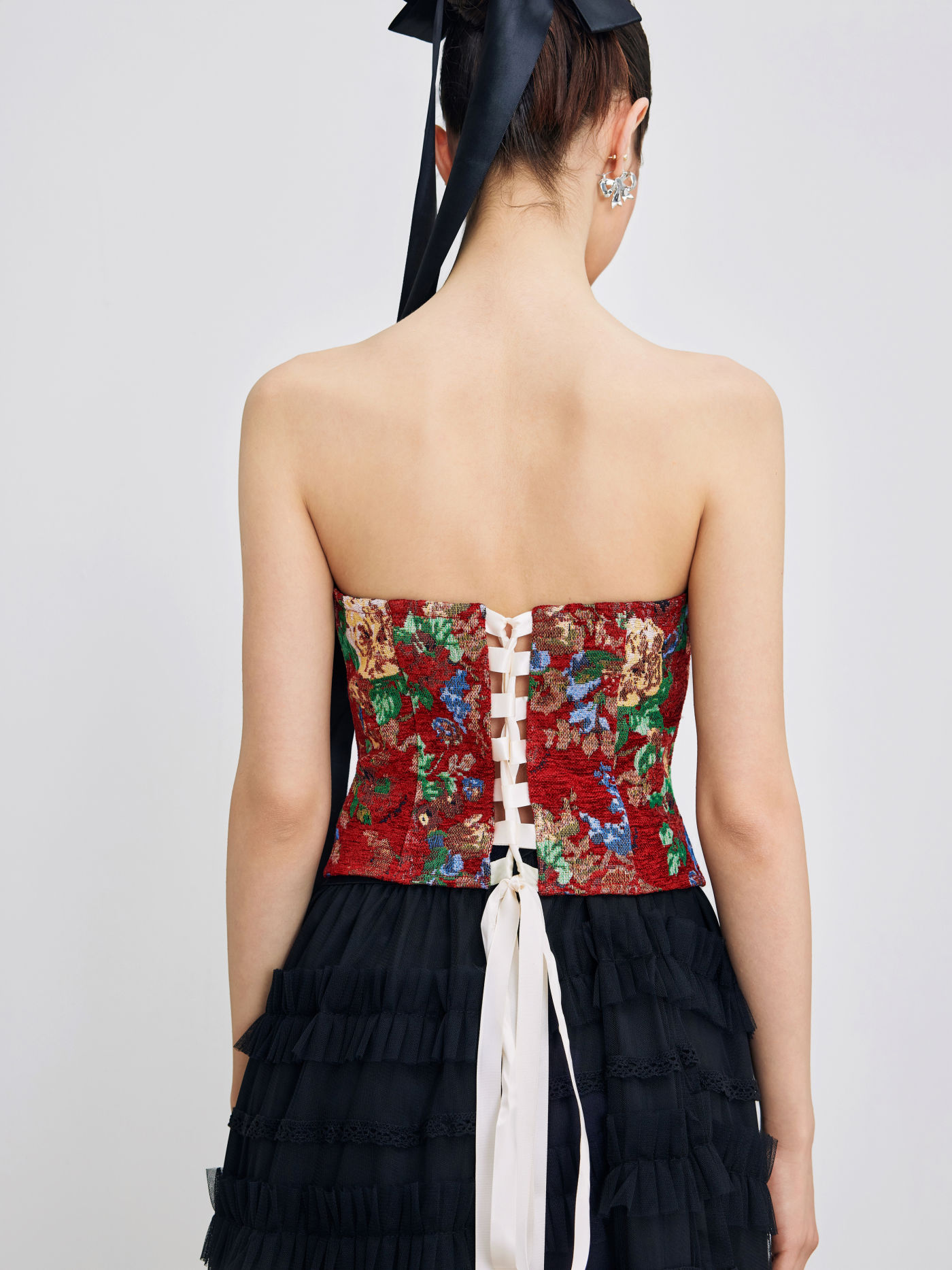 Bustier à fleurs sans bretelles à lacets