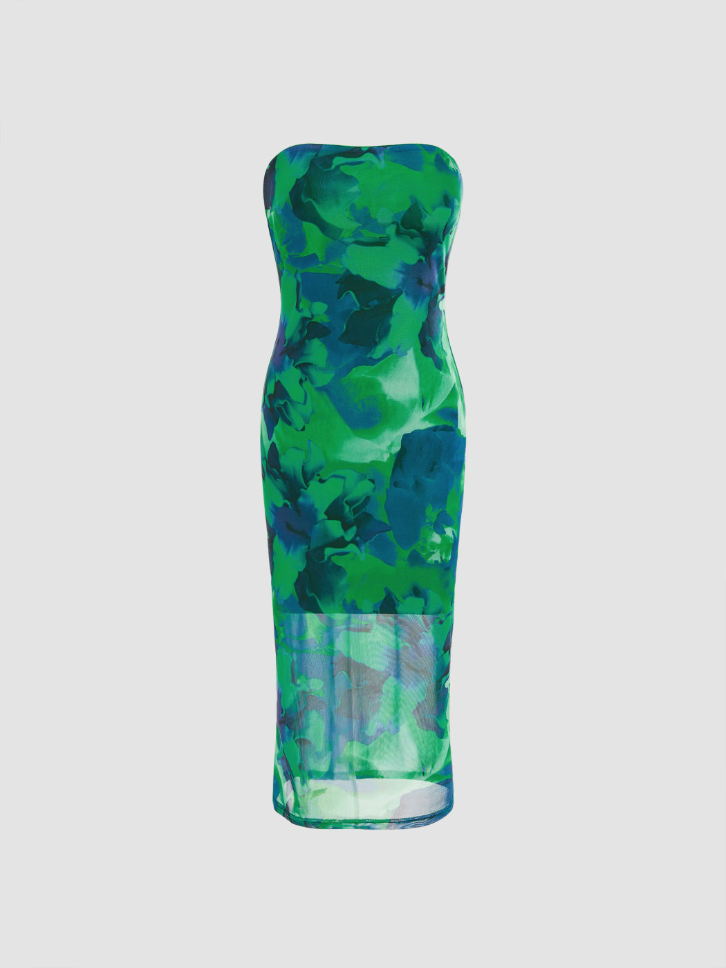 Mesh Strapless Abstract Midi Dress