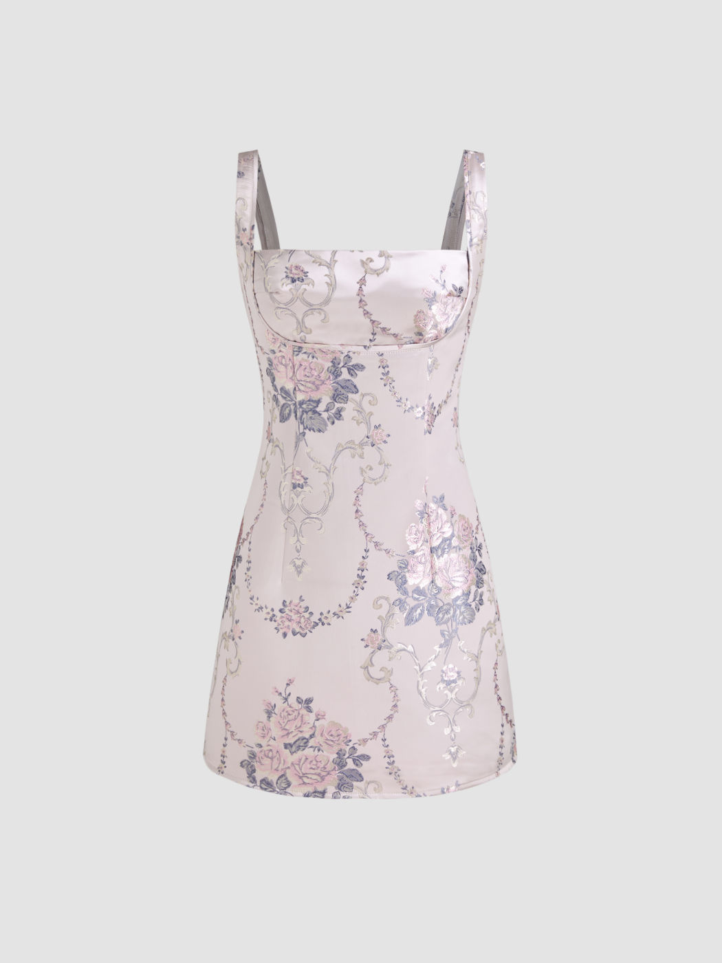 Jacquard Square Neck Floral Mini Dress