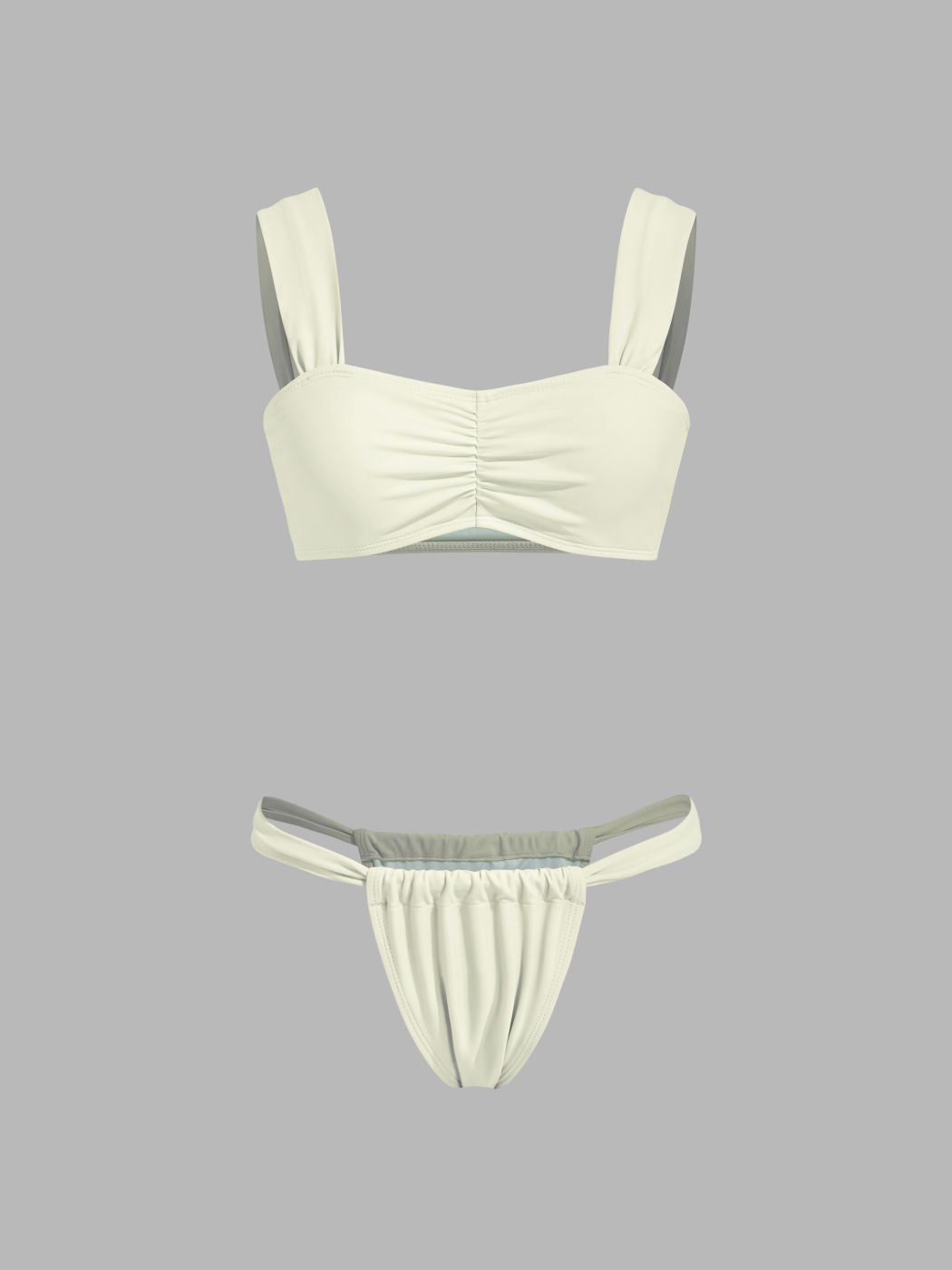 Square Neck Solid Ruched Bracelet Cheeky Bikini Swimsuit