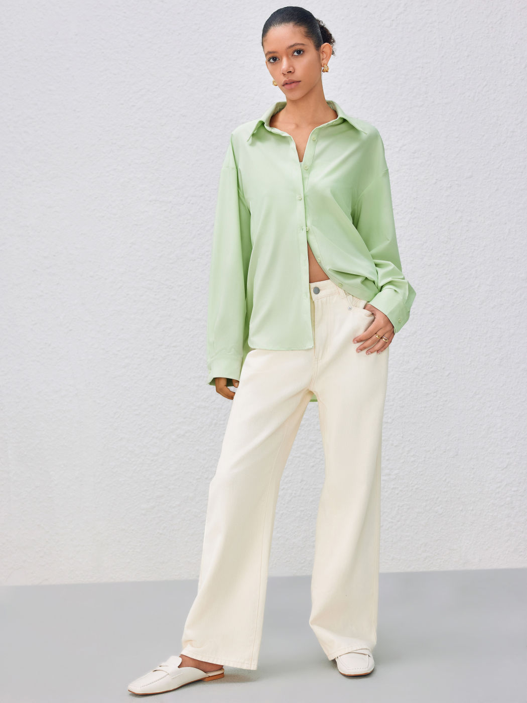 Collar Solid Button Oversized Long Sleeve Shirt