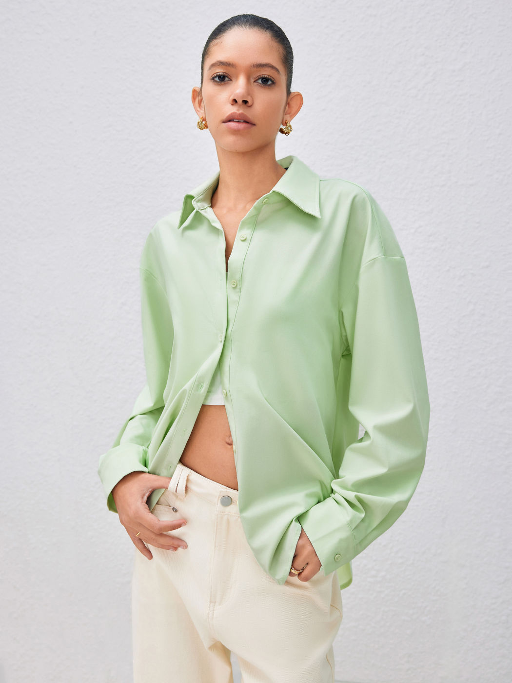 Collar Solid Button Oversized Long Sleeve Shirt