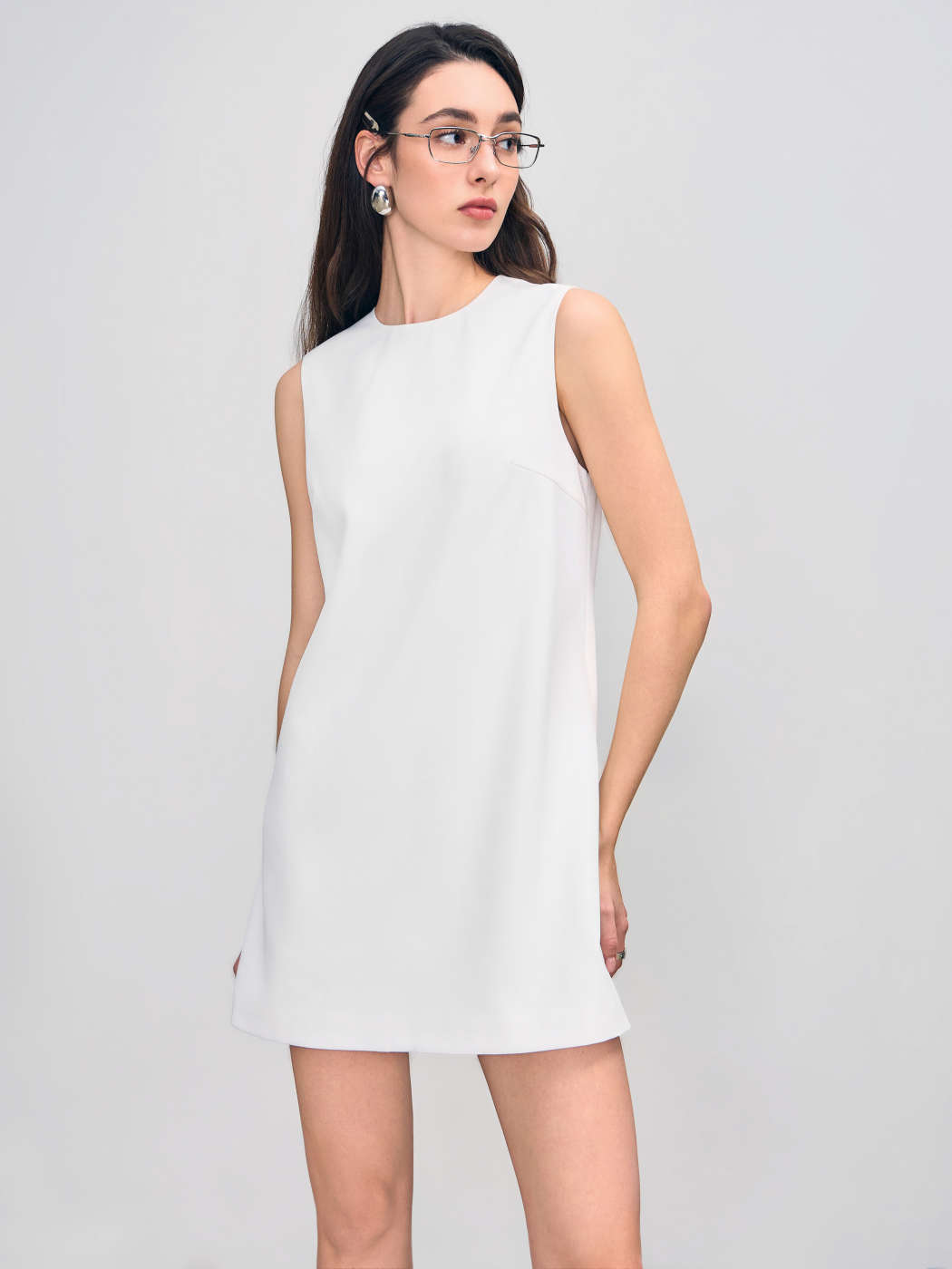White Dress White Graduation Dresses Sun Dresses Woven Woven Round Neck  Zipper Solid Sleeveless Mini Dress For Work