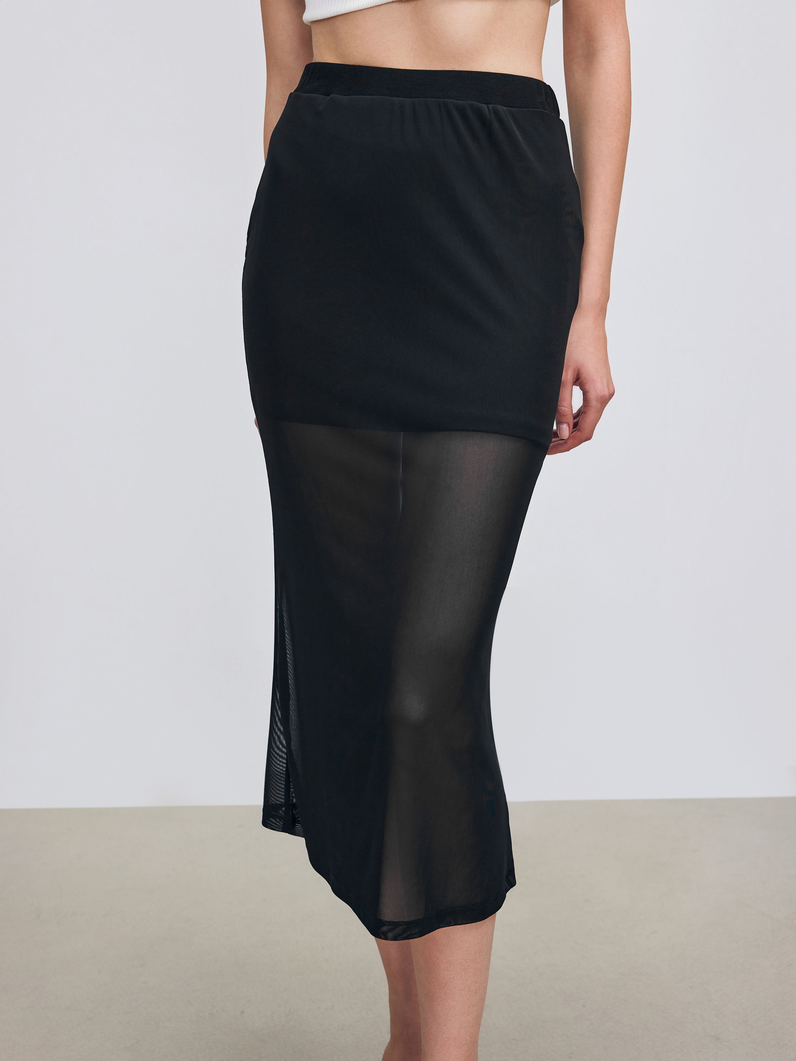 Knit Fabric Mesh Mid Rise Solid Maxi Skirt For Date
