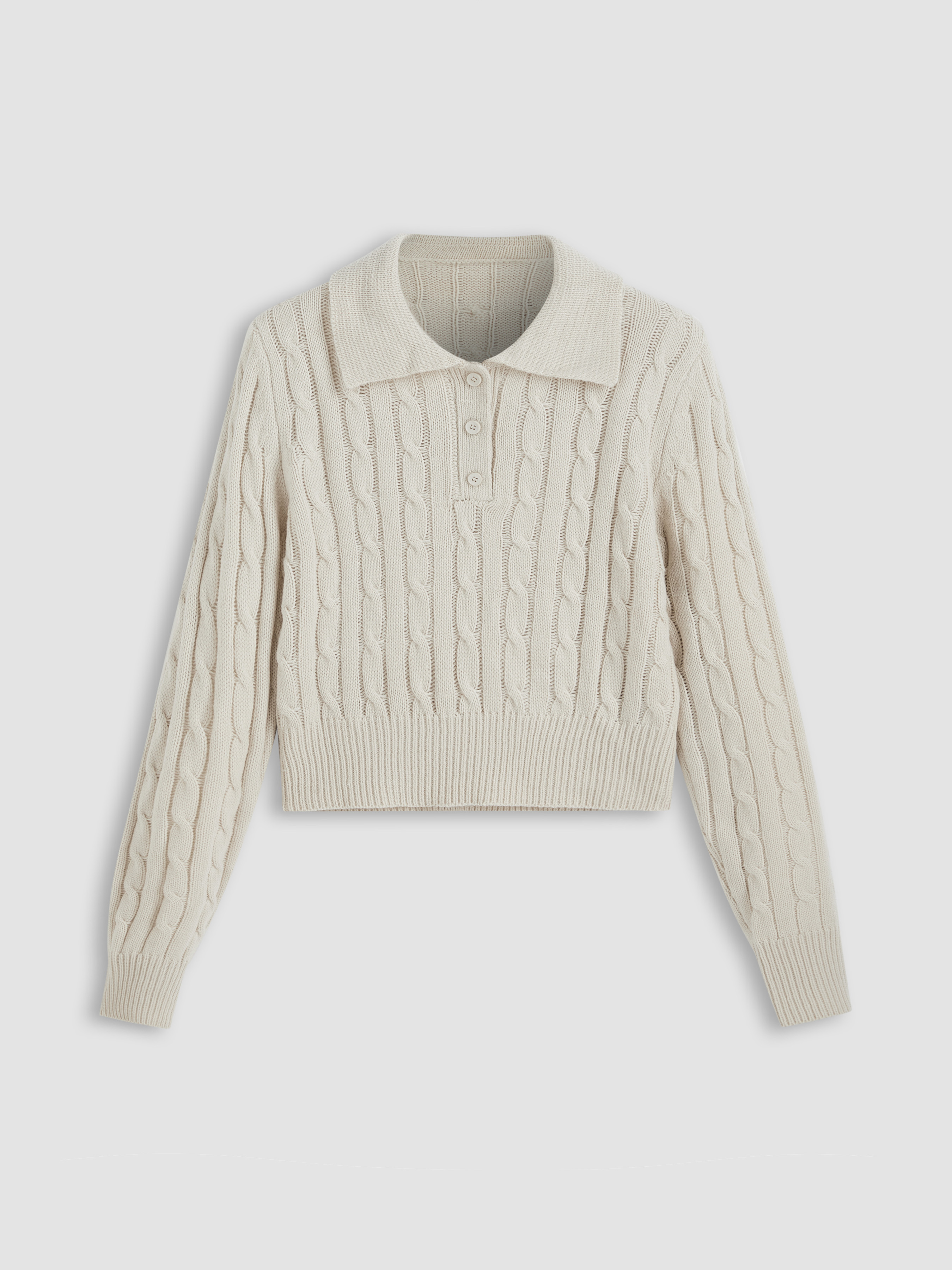 Knit Fabric Cable Knit Polo Solid Button Sweater Curve Plus For Daily