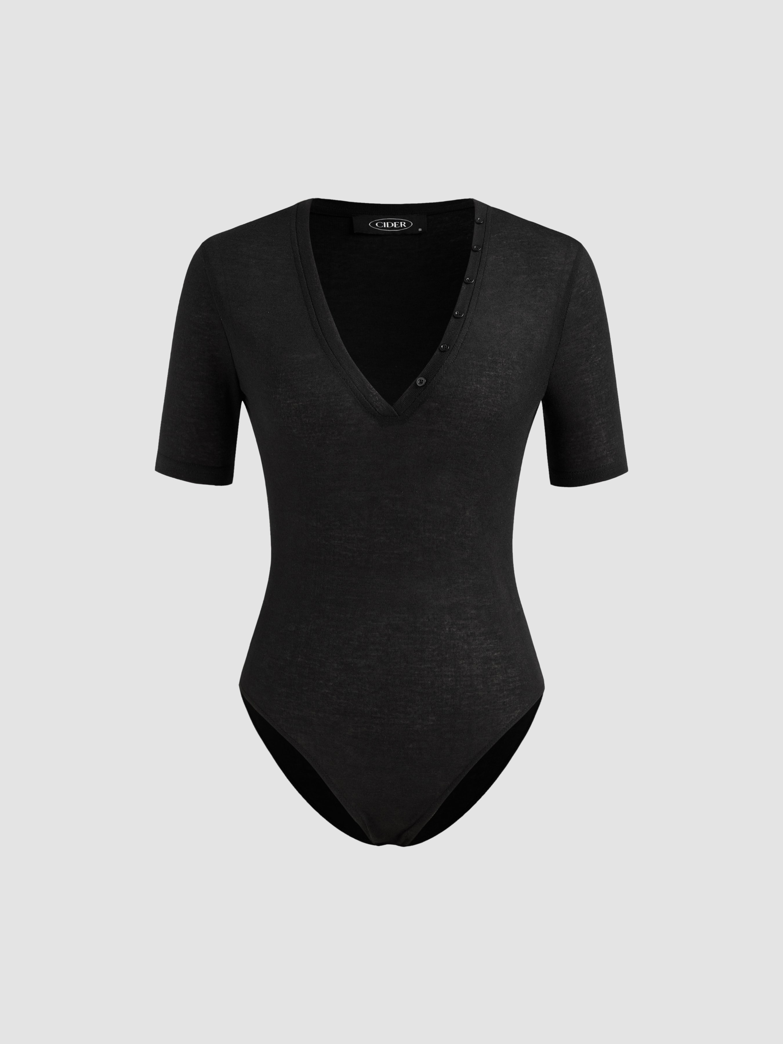 Plus Size Casual Split Neck Solid Short Sleeve Bodysuit