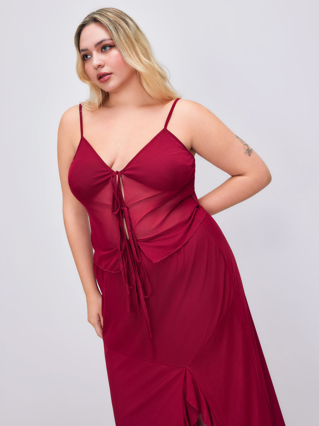 Mesh Sweetheart Top & Split Maxi Skirt Curve & Plus