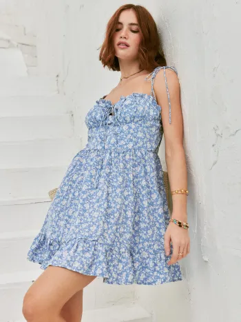 Ditsy Floral Tie Shoulder Mini Dress