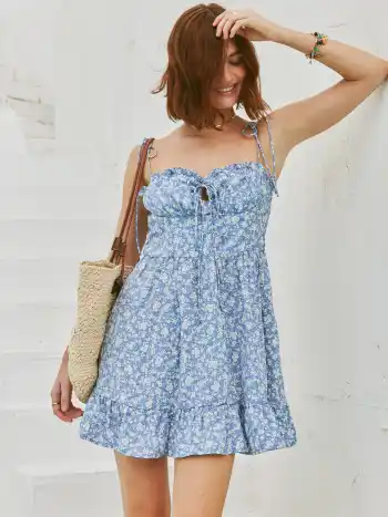 Ditsy Floral Tie Shoulder Mini Dress