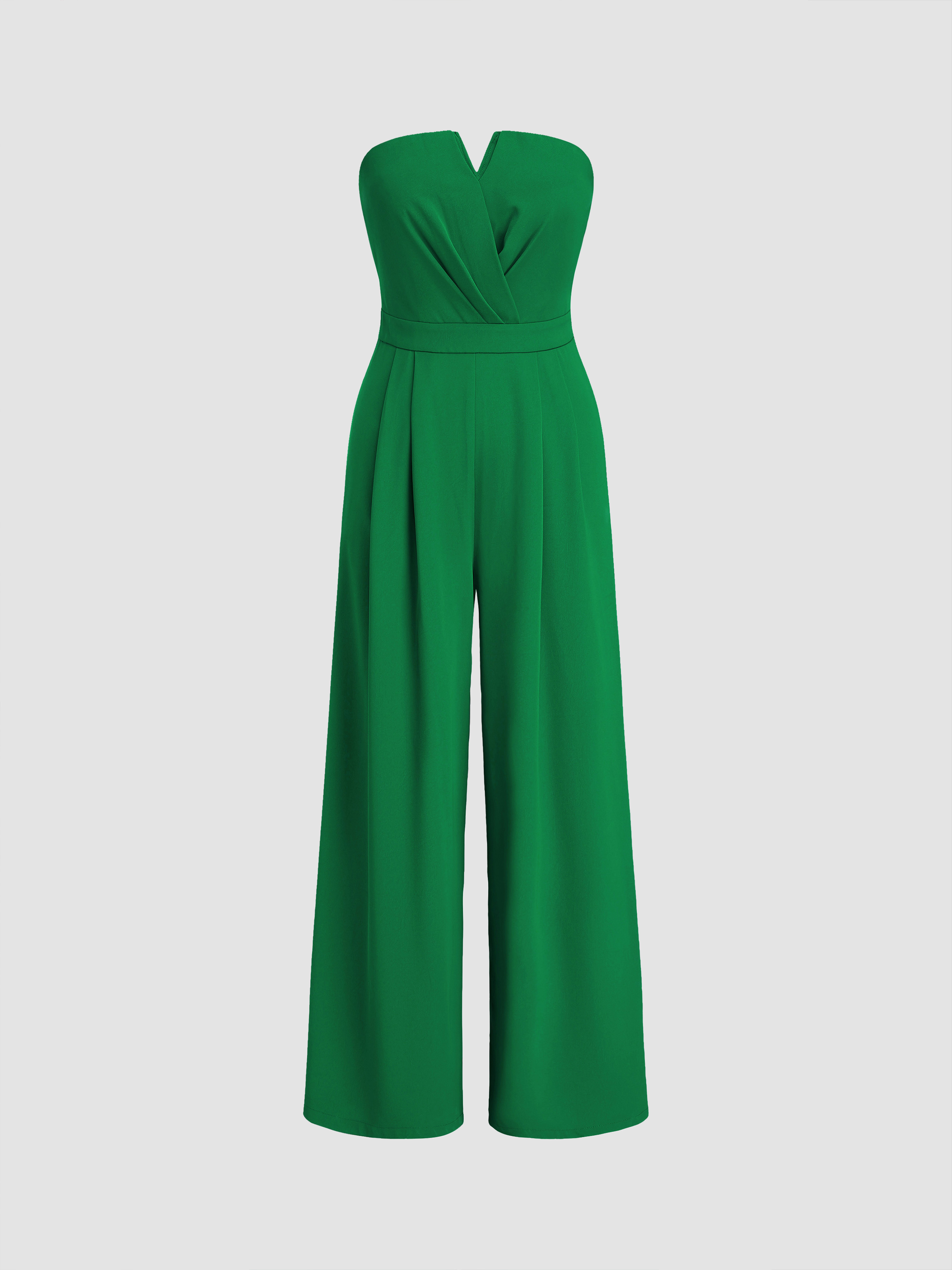 Two Piece Sets Woven Solid Shirred Tube Top & High Waist
