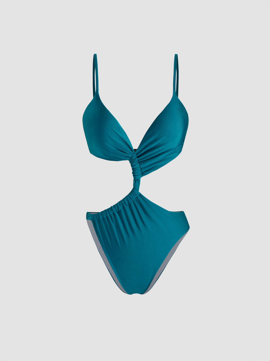 V-neck Solid Cut Out Ruched One Piece Swimsuit