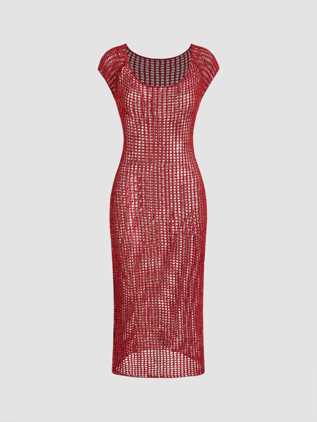 Knitted Scoop Neck Solid Hollow Out Cover Up Dress