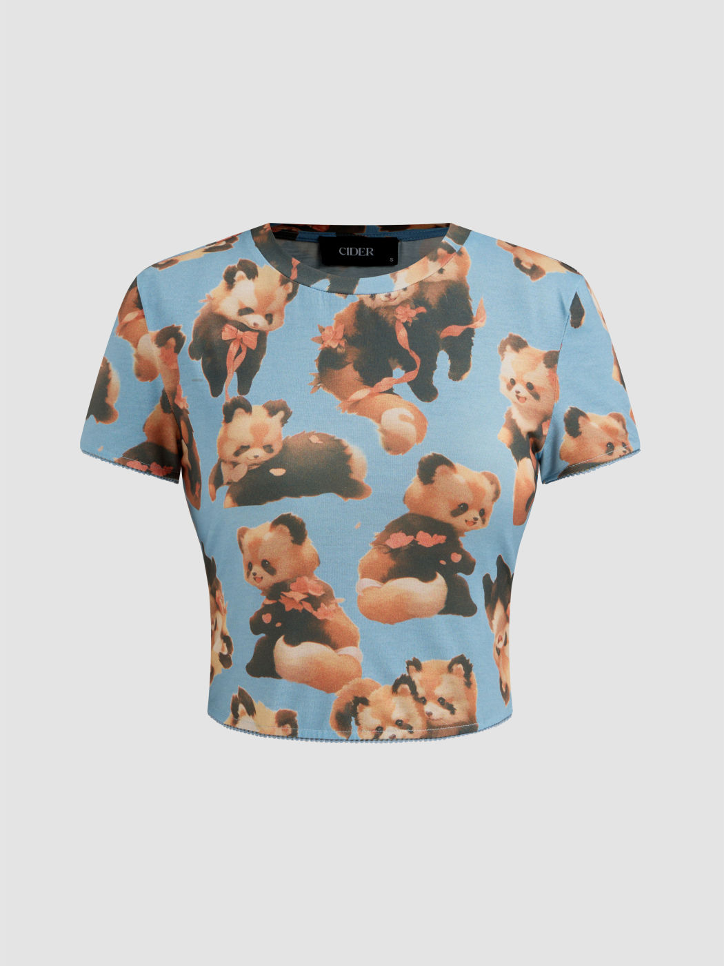 Round Neck Panda Graphic Crop Short Sleeve Tee