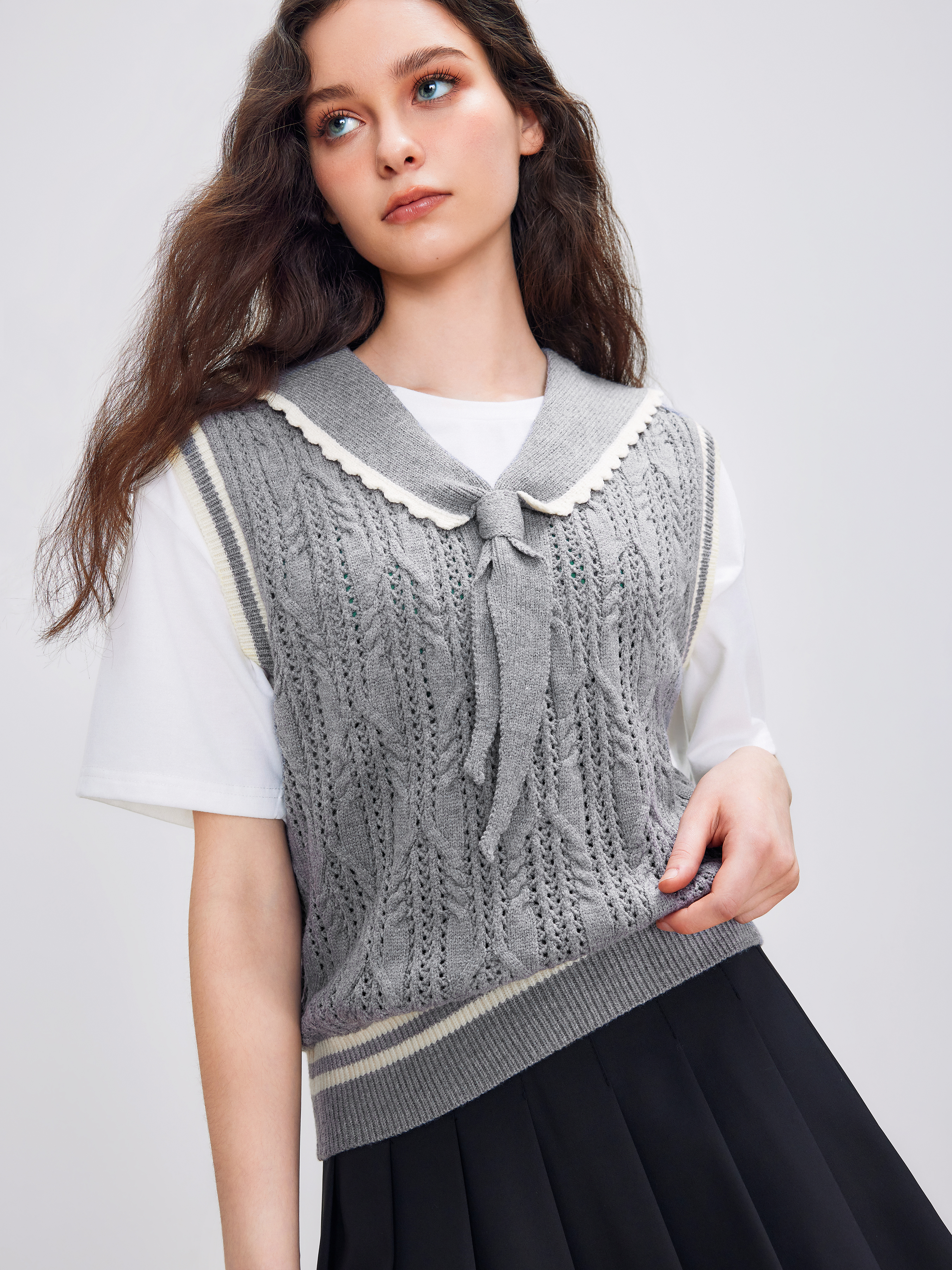 【SCENERITY】Collar Knit Vest Corridor Mercerized Pima Cotton Vest - Natural | Vests