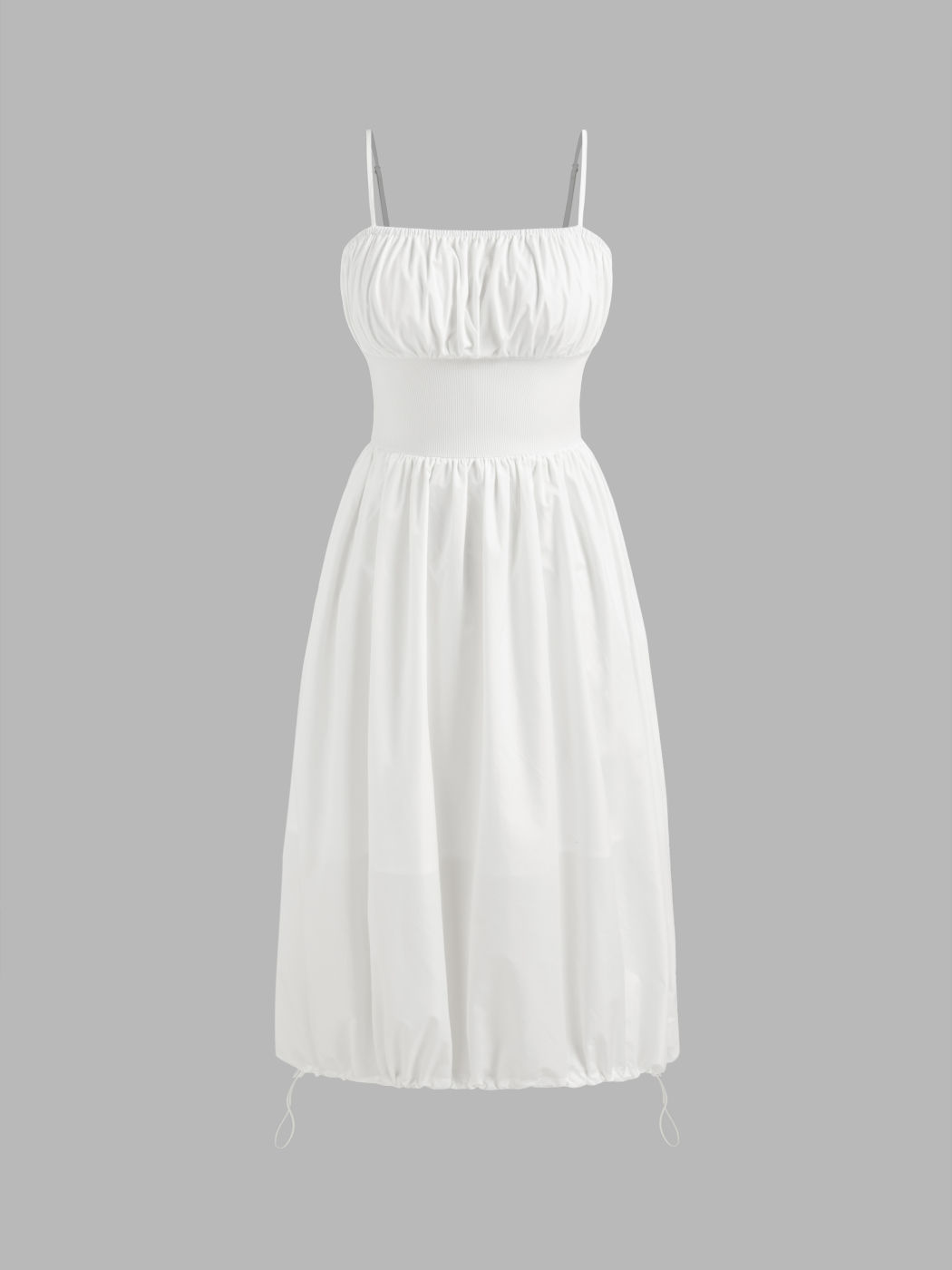 Gewebtes Midi-Kleid mit quadratischem Ausschnitt und gerafftem Korsett