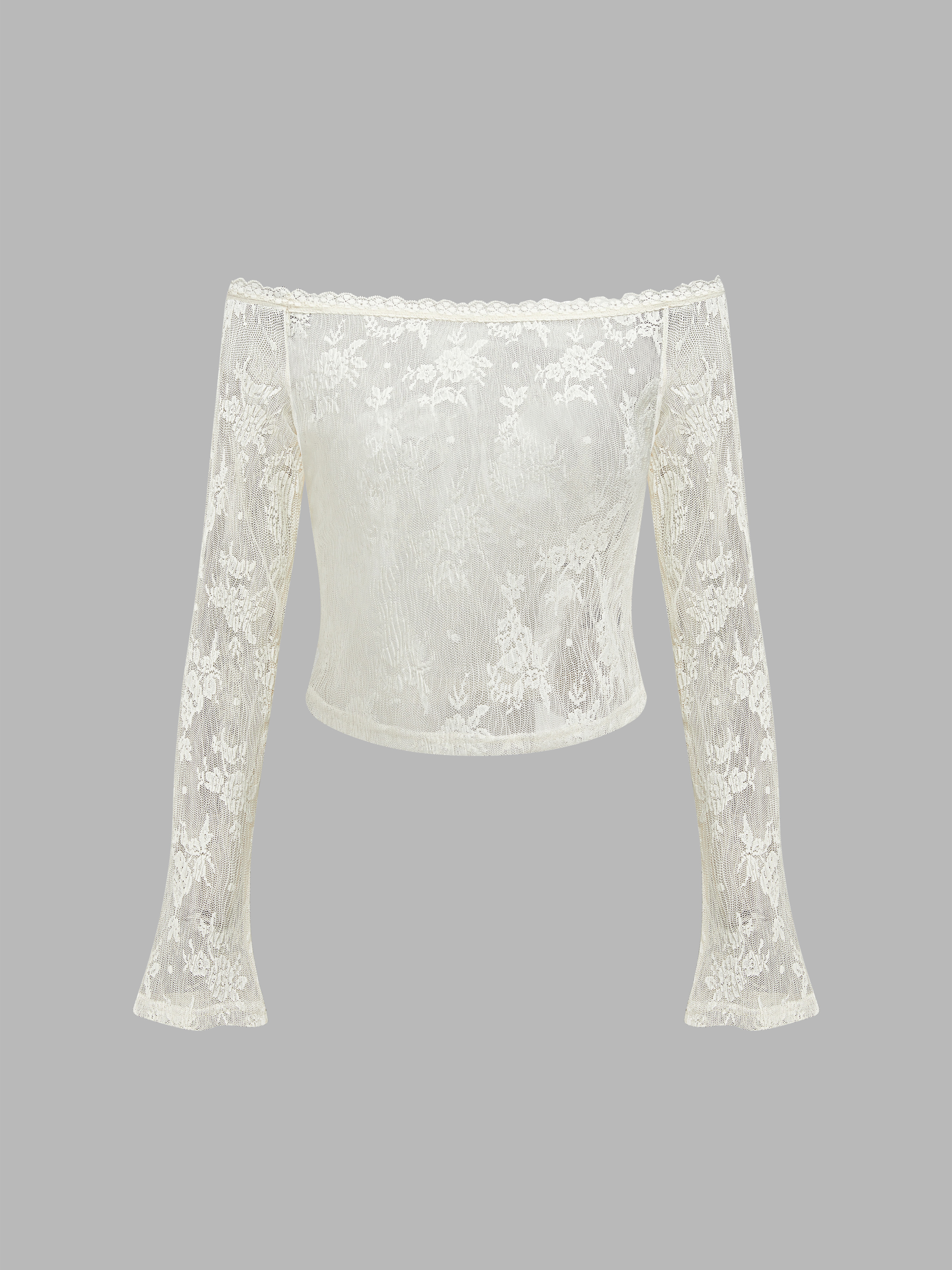 Lace Lace Off-shoulder Long Sleeve Top For Date