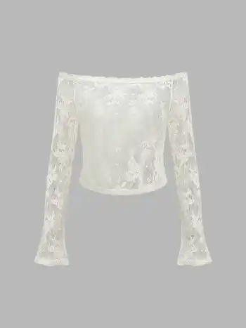 Lace Off-shoulder Long Sleeve Top