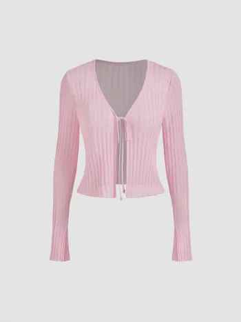 Solid Textured Knotted Cardigan