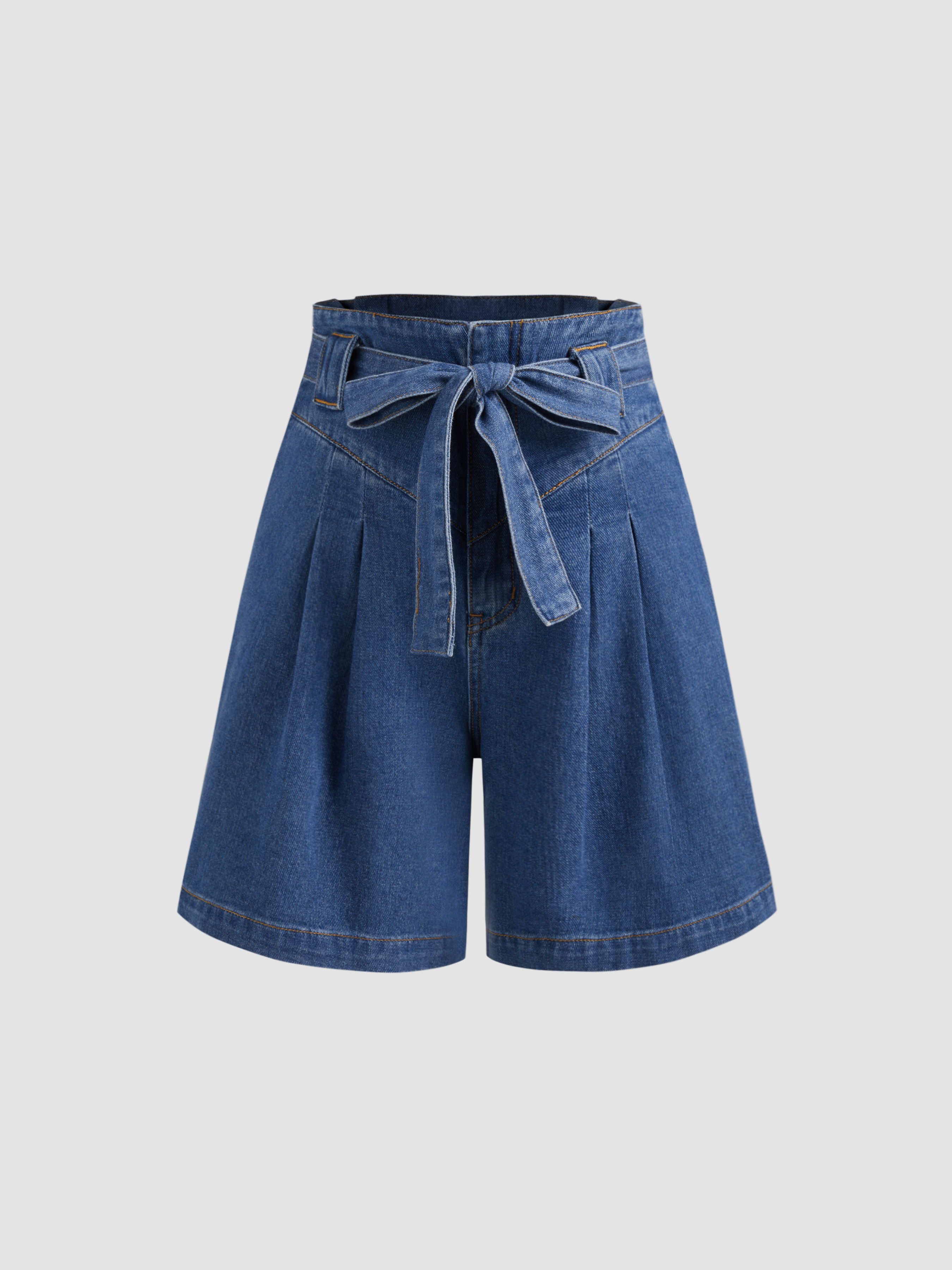 Denim Denim Mid Rise Solid Baggy Jorts With Belt For School