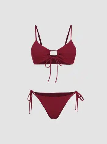 Solid O-Ring Front Tied Bikini Set