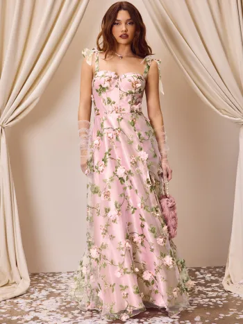 Liebchen Blumen Geknotetes Korsett Tüll Maxikleid