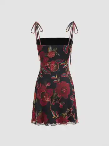 Square Neck Floral Ruched Mini Dress