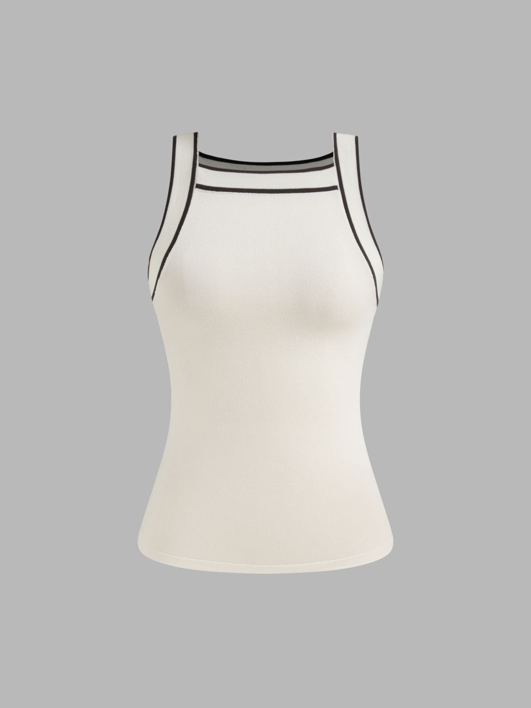Knit Boat Neck Solid Contrasting Binding Tank Top
