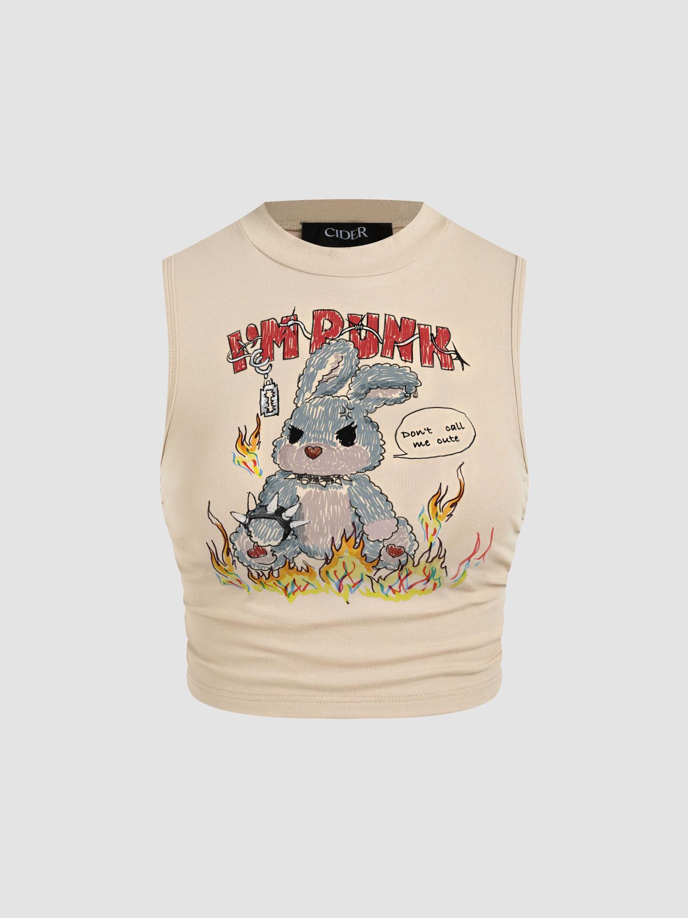 Ich bin Punk & Rabbit Grafik Gerafftes Crop Top