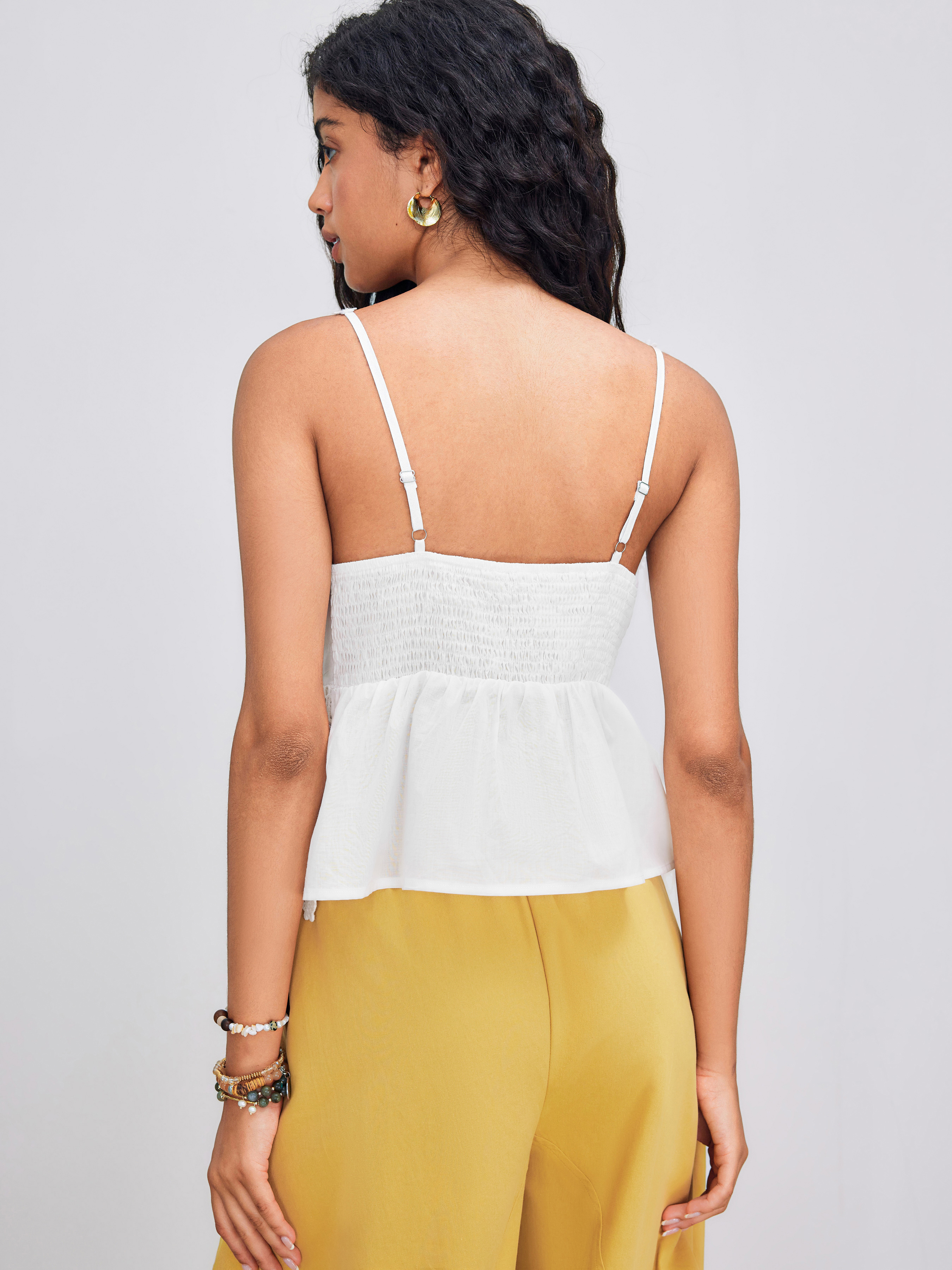 トップス plage cotton embro cami Vacation Summer Tops Babydoll Tops Woven Cotton Broderie