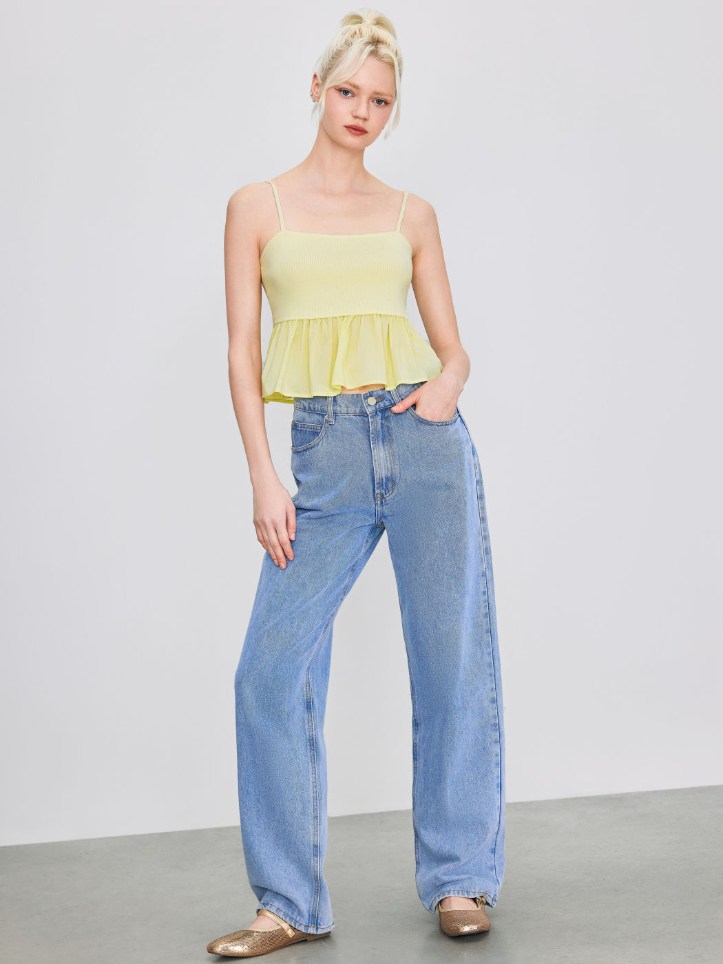 Knitted Square Neck Ruffle Hem Crop Cami Top