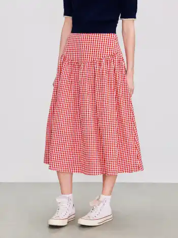 Tief sitzende Gingham-Zipper-Midiskirt