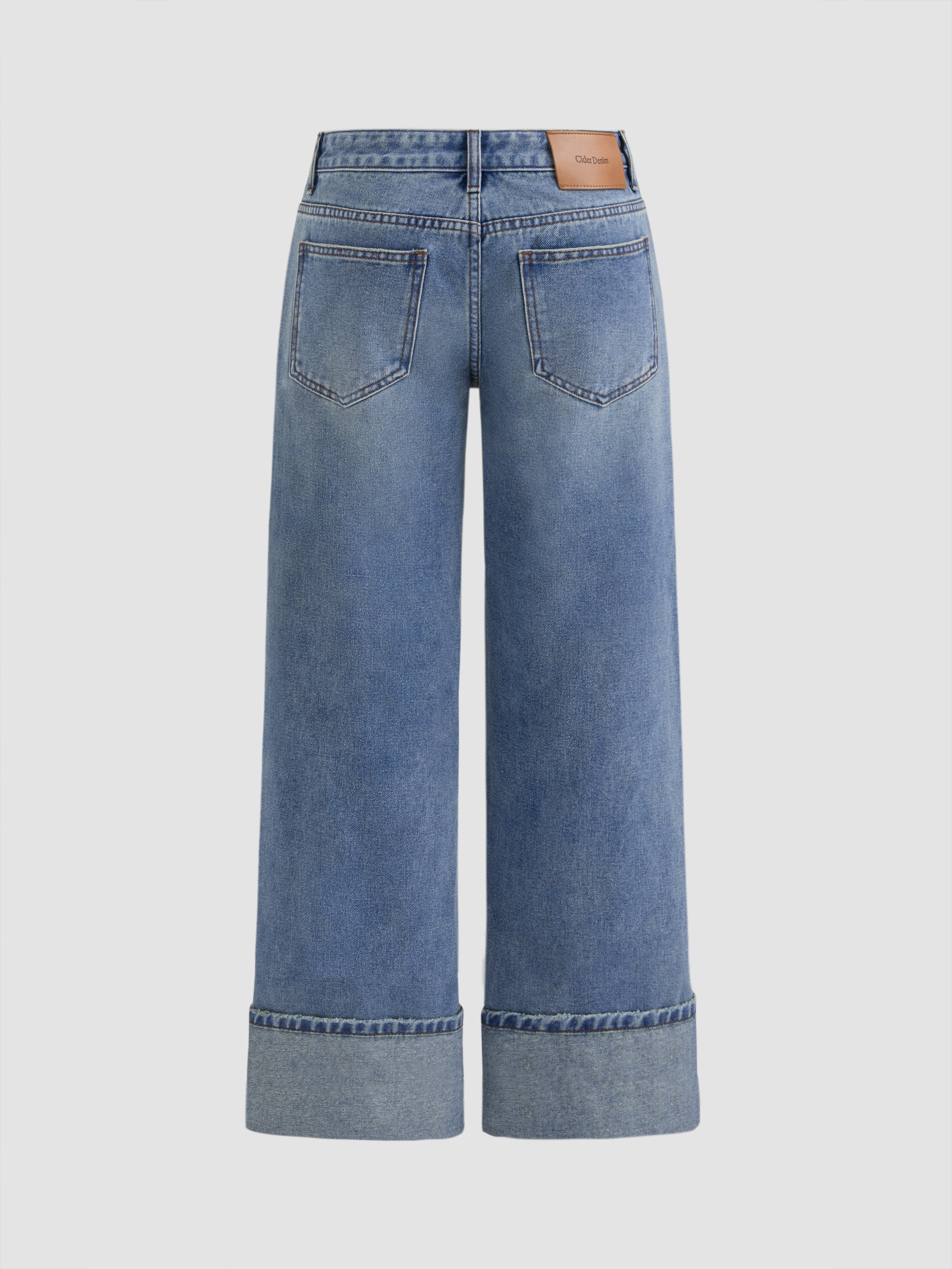 Straight Leg Jeans Denim Cider Denim Low Rise Roll Hem