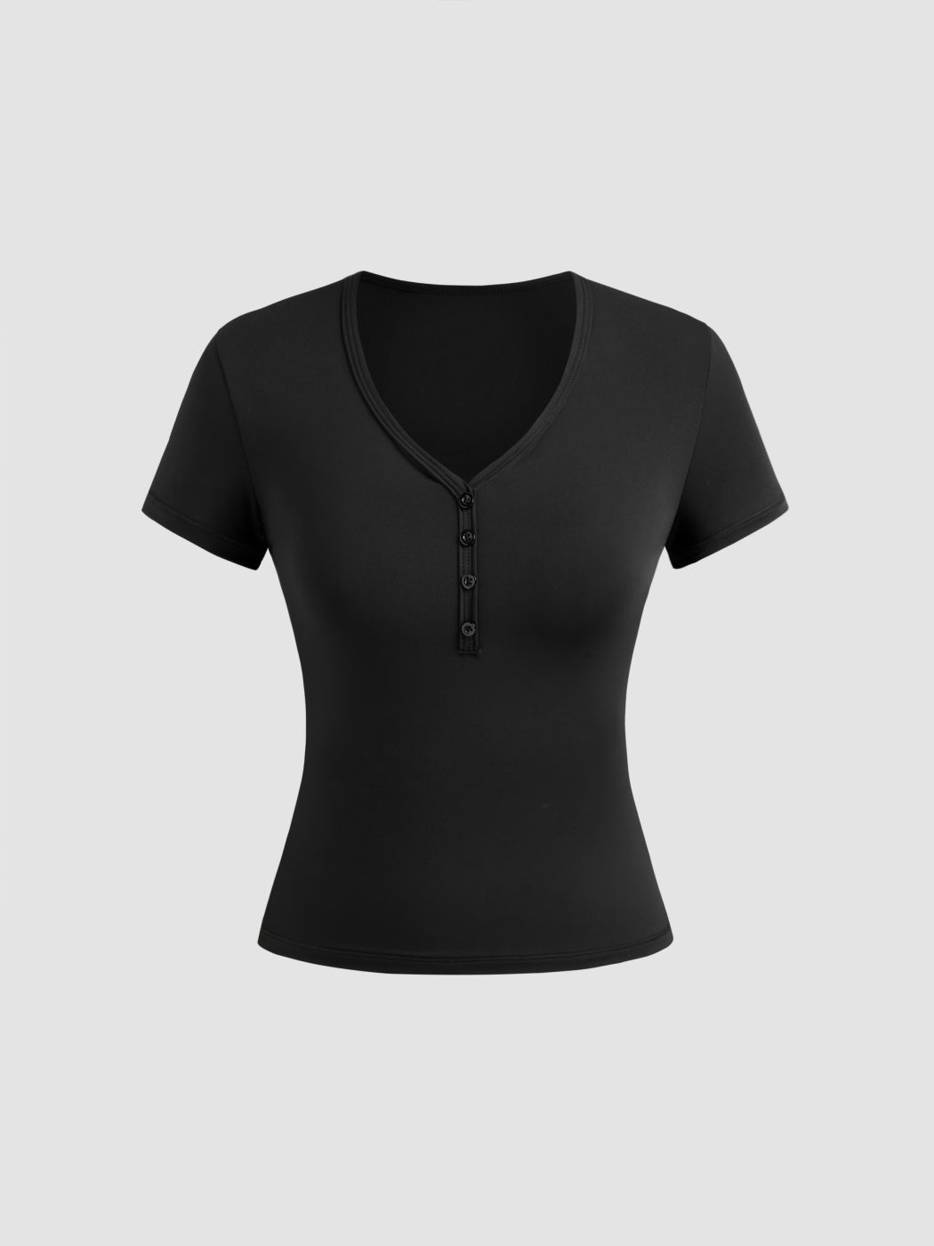Second Skin Double Layered V-neck Solid Short Sleeve Tee