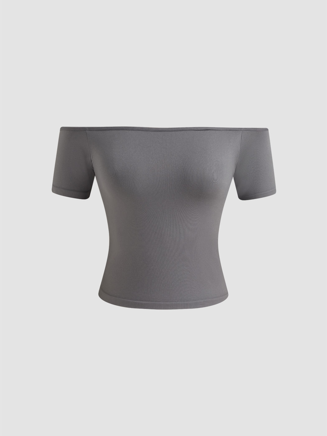 Seamless Jersey Off-shoulder Solid Short Sleeve Tee