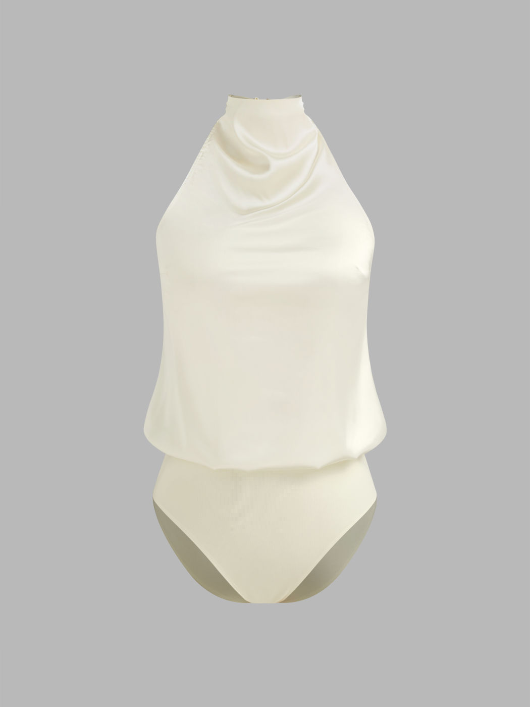 Satin-Hochkragen Einfarbiger Rückenfreier Body