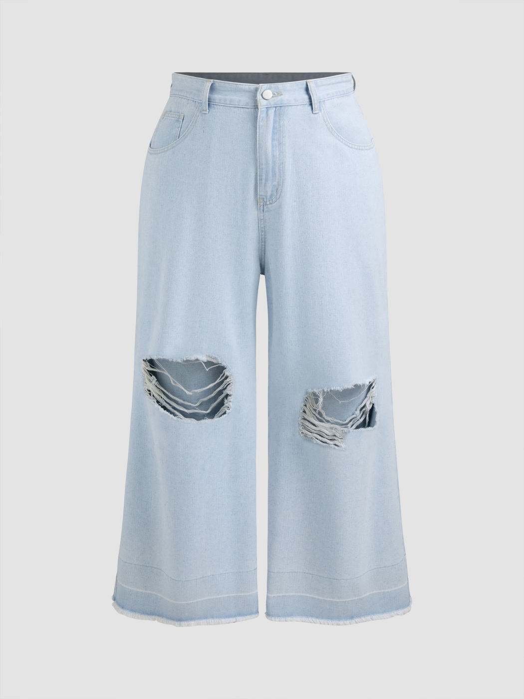 Jeans mit mittlerer Taille und weitem Bein mit Rissen Kurve & Plus