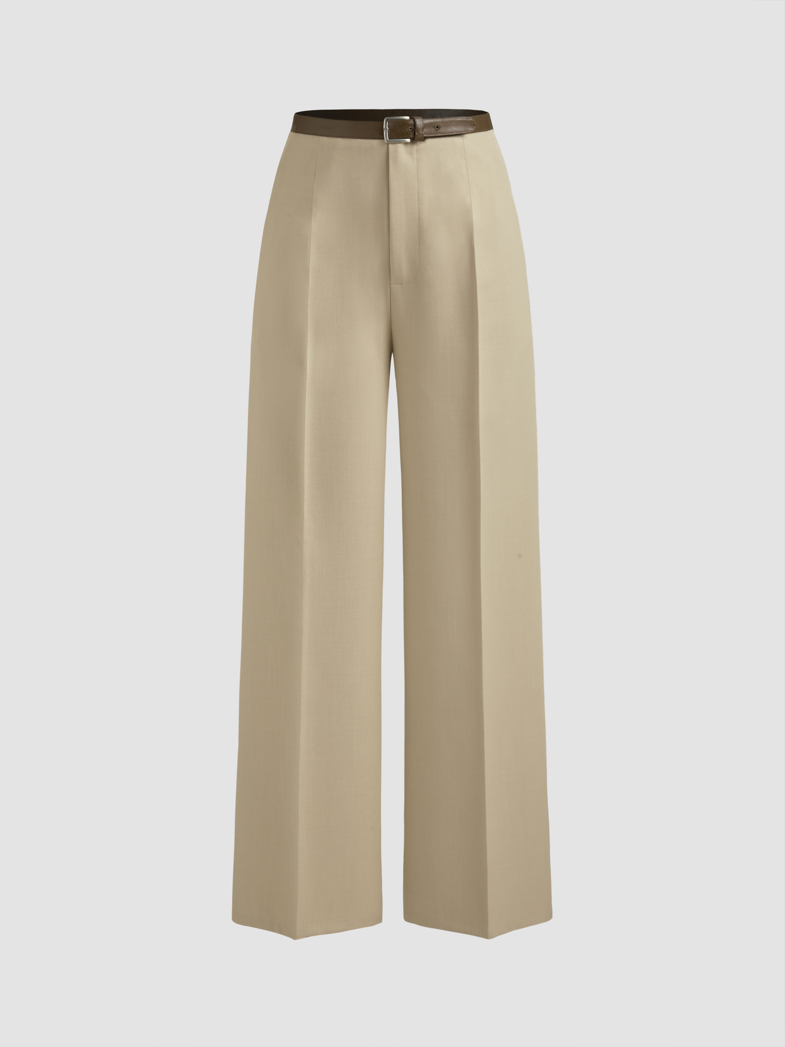 Woven Woven Mid Rise Solid Wide Leg Trousers With Belt For