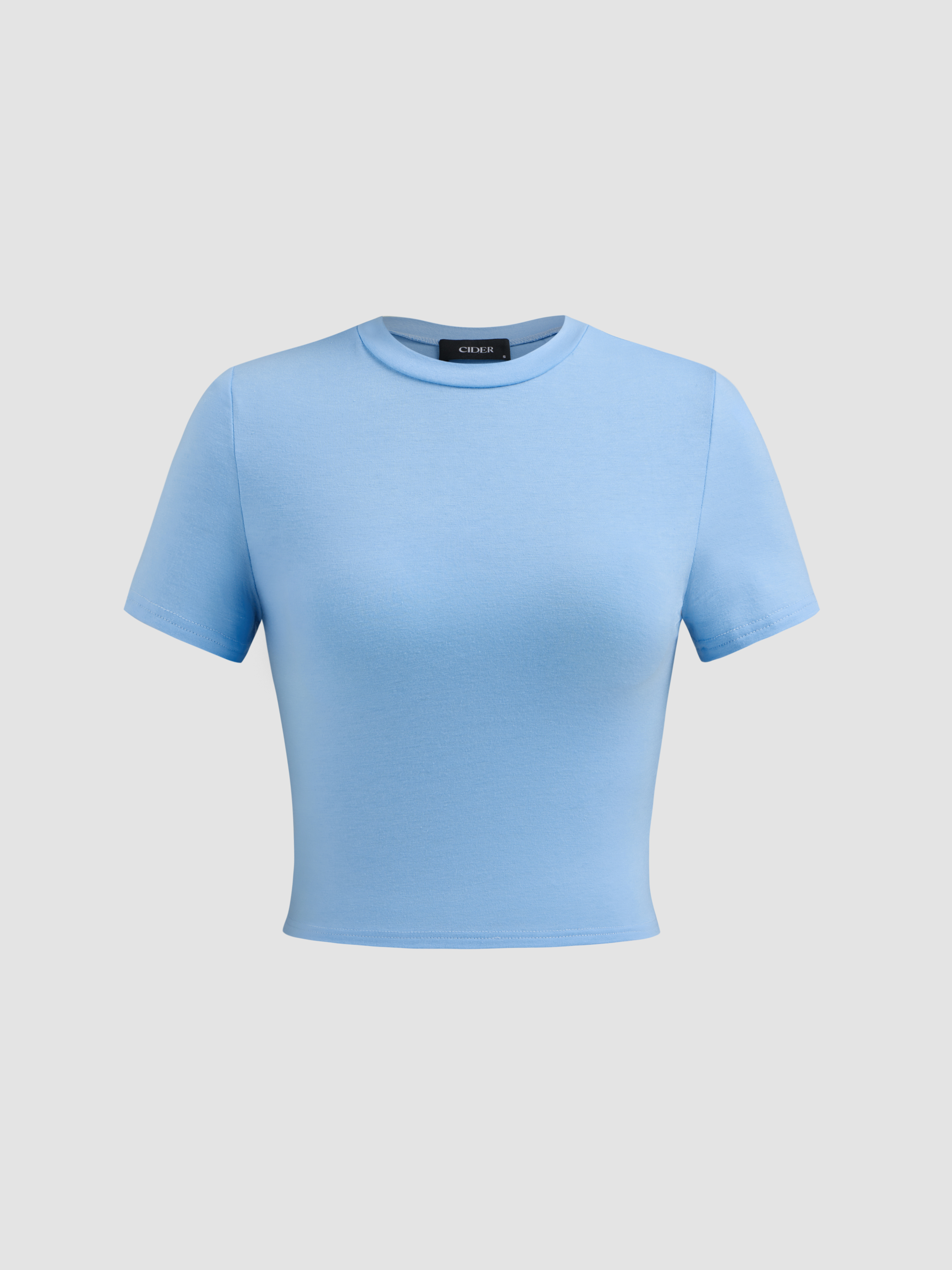 Cute Tops Knit Fabric Solid Short Sleeve Crop Tee For School